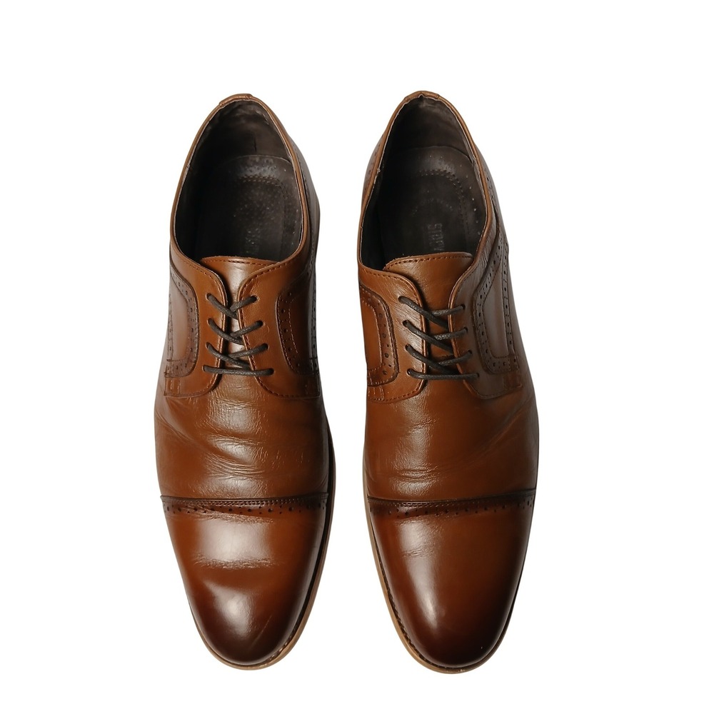 Stacy Adams Mens Cap Toe Oxford‎ Dress Shoes Cognac Brown Leather Brogue Lace Up